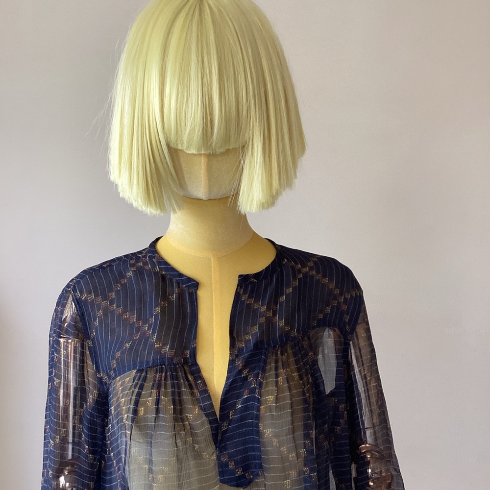 Etoile Isabel Marant Blue Sheer Blouse with Mandarin Collar - Picture 5 of 7